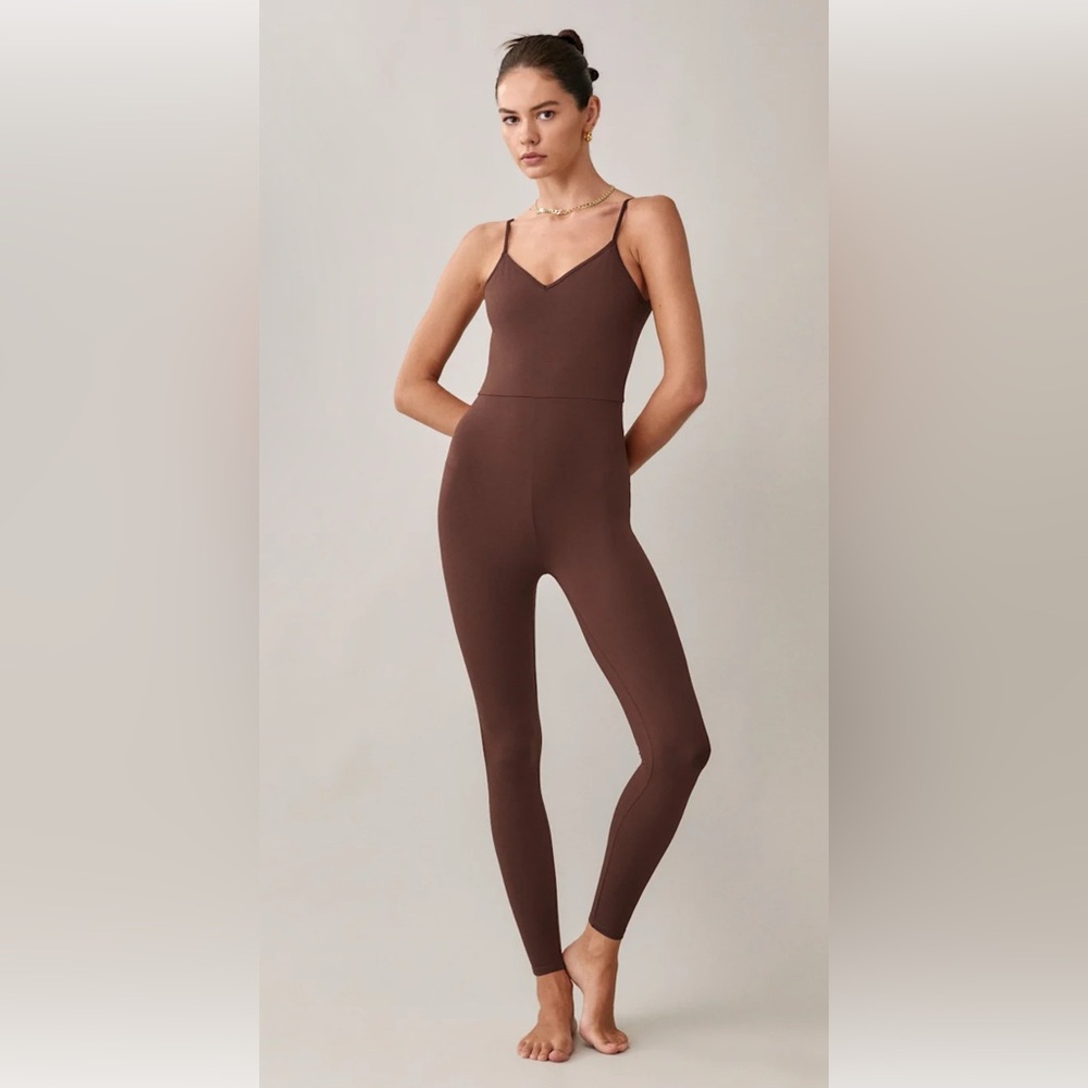 Reformation Emmy Ecostretch Activewear Jumpsuit in chestnut brown  - Small